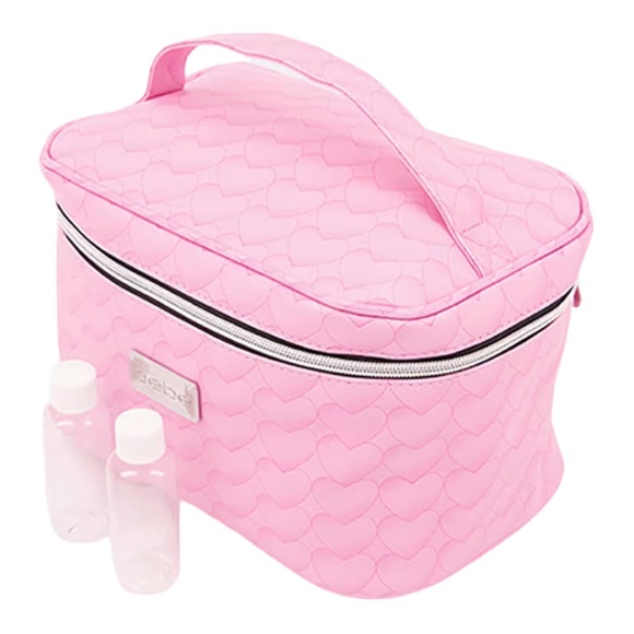Bebe Pink Hearts LG Cosmetic Case Makeup Kit Silver Logo - Picture 10 of 10